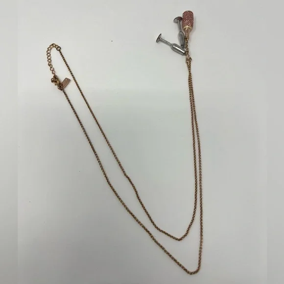 Pink Champagne Pendant Necklace Rose Gold Statement Jewelry Bridal Bride Wedding - Picture 11 of 17